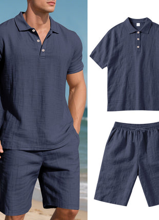 夏服 リネン カジュアル 通気性 半袖 ショートパンツ セットアップ