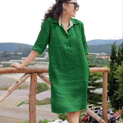 V-neck Loose Mid-length Dress