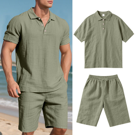 Summer Loose Casual Linen Breathable Short Beach Sleeve Shorts Set