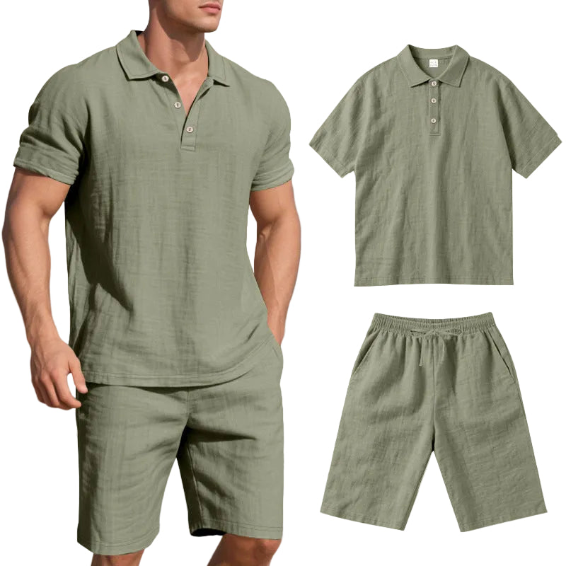 Summer Loose Casual Linen Breathable Short Beach Sleeve Shorts Set