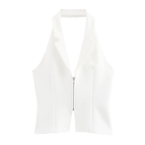 Slim-fit Zipper Backless Hanging Collar Top