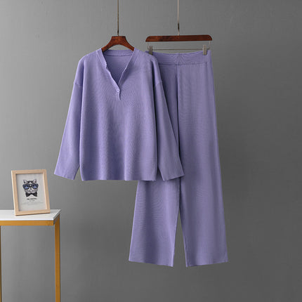 Fashion Loose V-neck Knit Casual Suit