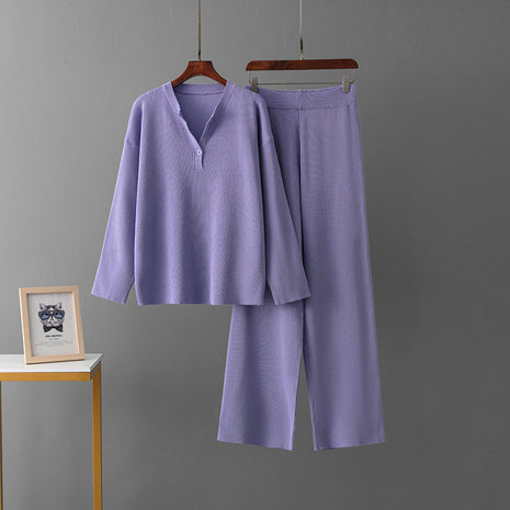 Traje informal de punto con cuello en V suelto a la moda
