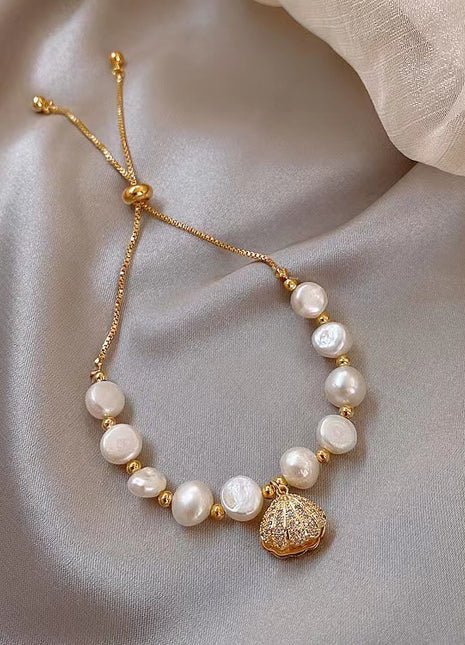 Pulsera de Hoja de Perla Natural de Concha – Joyería Ajustable para Mujer