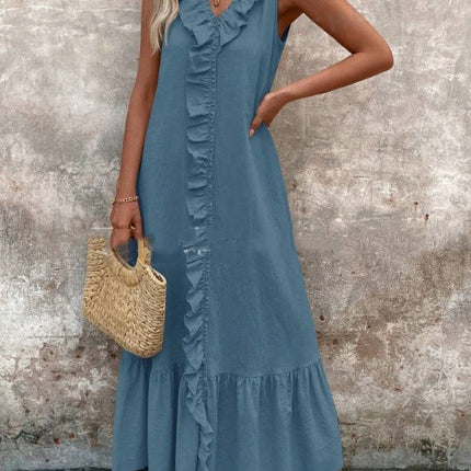 Sleeveless Cotton Linen V-neck Swing Dress