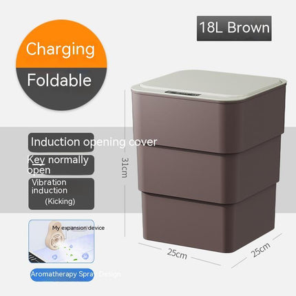 18L Smart Foldable Trash Can Induction & kick opener, normal key With Lid
