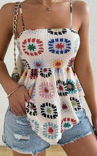 Hibiscus Ruffle Hem Casual Camisole Top