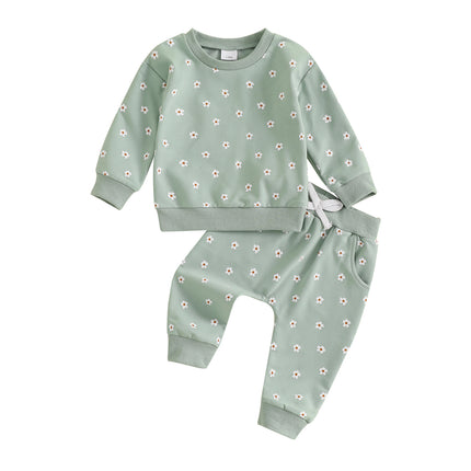 Baby Cotton Flower Long-Sleeve Top & Pants Set – 0–24 Months