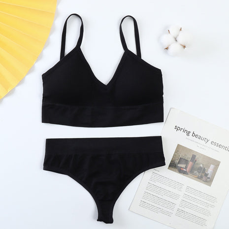 No Steel Ring Gather Beautiful Cotton Back Thin French Triangle Cup Bra Set