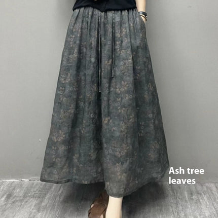 Ramie Printed Big Swing Art Skirt