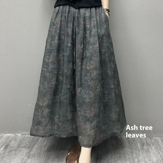 Ramie Printed Big Swing Art Skirt