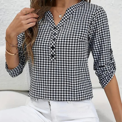 Elegant Retro Plaid Striped Long Sleeve Shirt
