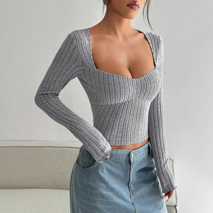 Sunken Stripe Brushed Midriff-Baring T-Shirt Top