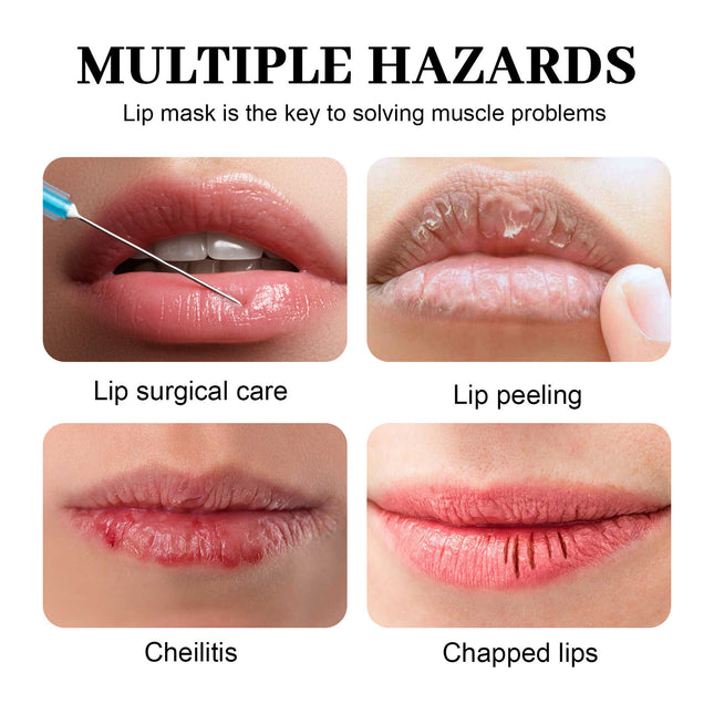 Collage of lip care issues with text indicating lip mask as a solution.
