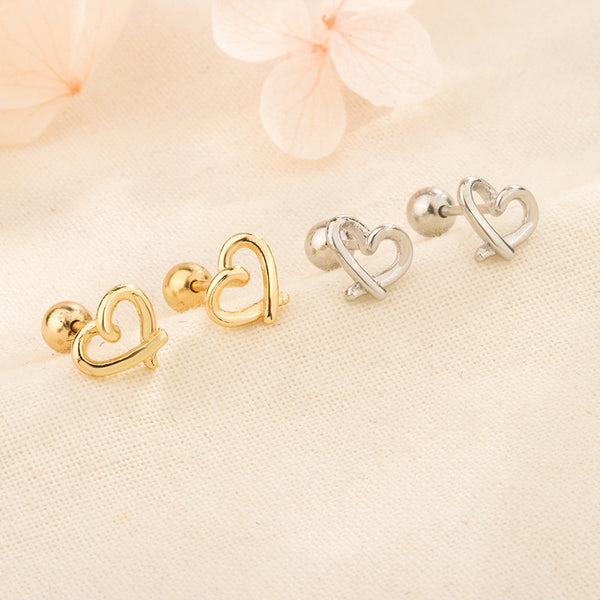 S925 Sweet Cutout Love Screw Ear Studs
