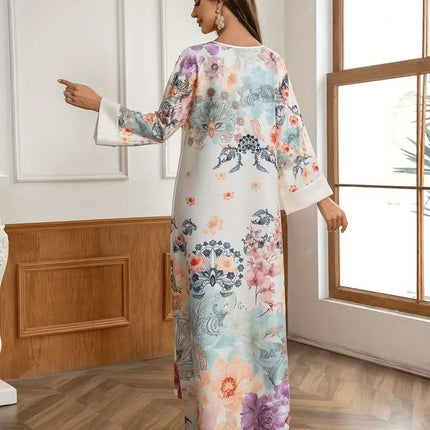 Elegant Floral Long Kaftan Dress