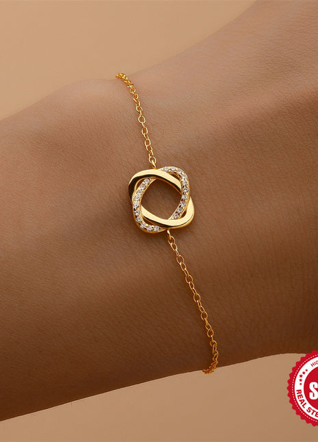 925 Sterling Silver Rose Ring Bracelet – Gold-Plated Zircon Women's Jewelry