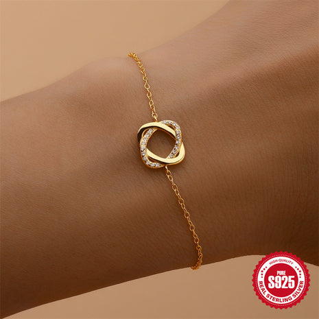Pulsera Anillo Rosa con Diamantes de Plata de Ley