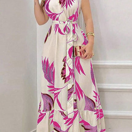 Plant Sleeveless Vacation Maxi Dress
