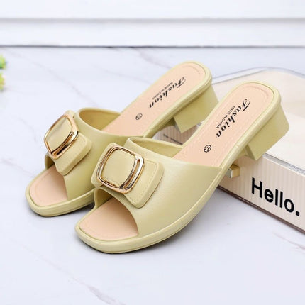 Korean Style Buckle Chunky Heel