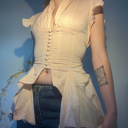 French Style Gentle Temperament Low V-neck Slim Top