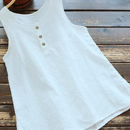 Korean Round Neck Loose Vest Cotton Linen Top