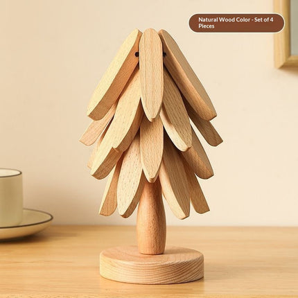 Tree-Shaped Wooden Trivet Stand – Heat-Resistant Decorative Table Mat & Pot Insulation Pad