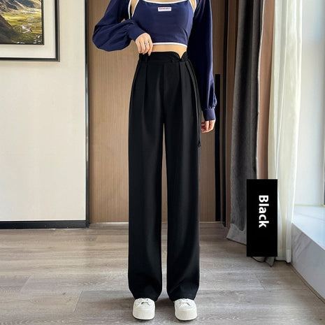 Buckle High Waist Casual Elastic Waist Wide Leg Pants