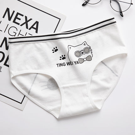 Black And White Cute Cartoon Mid Waist Sheath Breathable Underwear