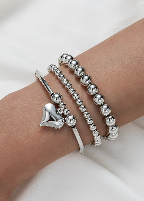 Conjunto de 3 Pulseras Bohemian Love – Joyería de Moda Plateada para Mujer