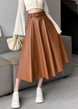 Leather A- Line High Waist Skirt