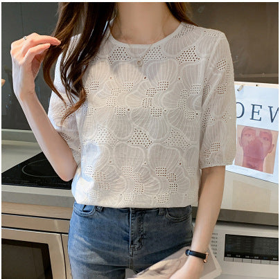 Embroidered Hollow Chiffon Shirt