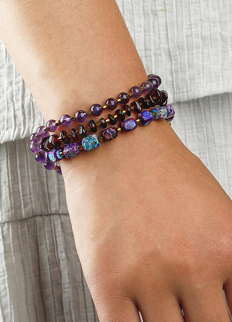 Pulsera de cuentas redondas de amatista – Joyería de granate y amatista natural