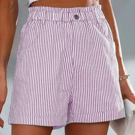 Fashion Ladies Non-stretch Stripe Shorts