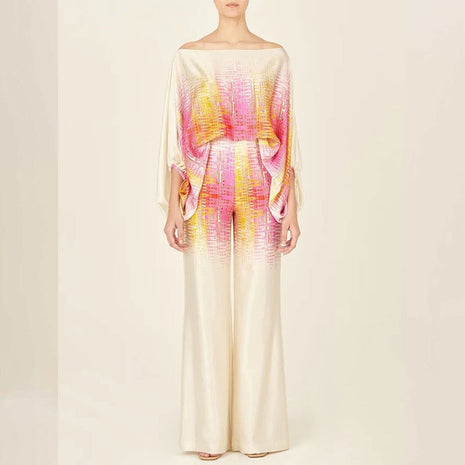 Round Neck Loose Batwing Sleeve Wide Leg Jumpsuit