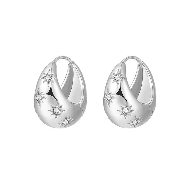 Sterling Silver Needle Street Fashion Geometry Pattern Round Rhinestone Earrings