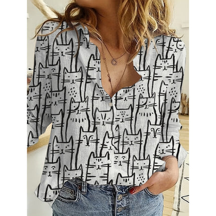 3d Printed Long Sleeve Turn-down Collar Casual Shirt