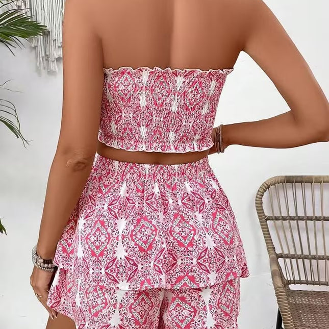 2pcs Women Holiday Floral Multi-Layer Ruffle Hem Set