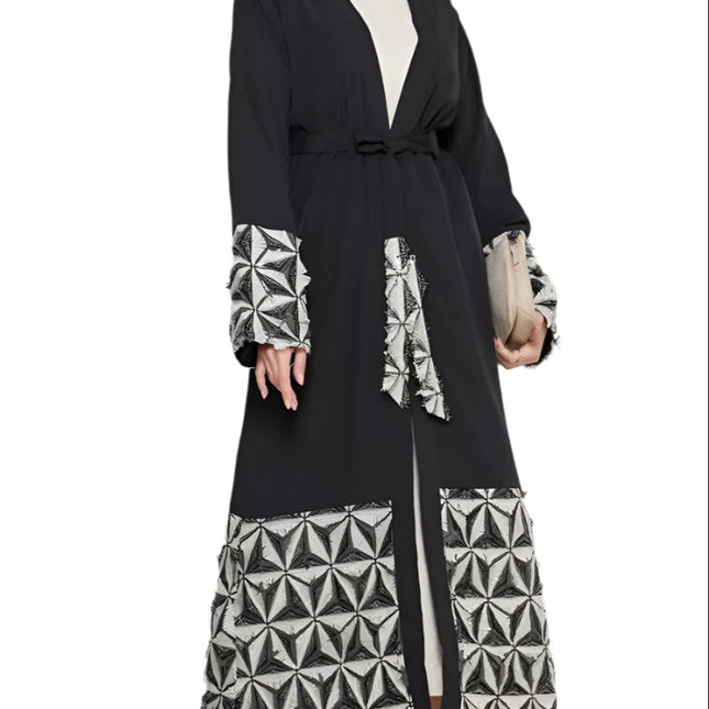 Spliced Lace Up Abaya