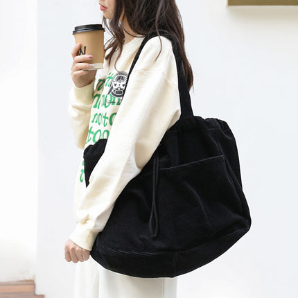 Ins Corduroy Drawstring Multi-Pocket Shoulder Bag
