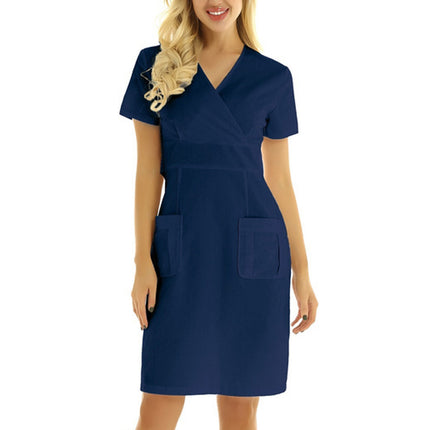 Women's Short-sleeved V-neck Uniform Nurse Dress