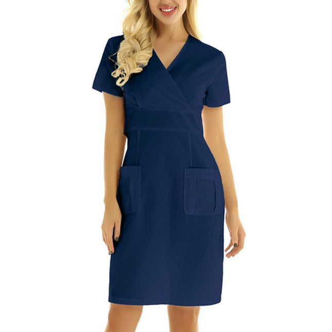 Women's Short-sleeved V-neck Uniform Nurse Dress