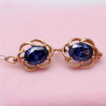 Inlaid Blue Stone Lace Gold Earrings