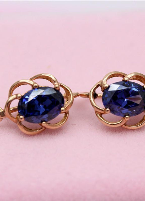 Inlaid Blue Stone Lace Gold Earrings