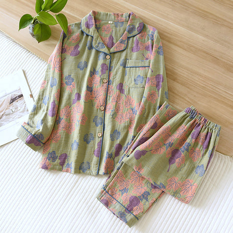 Conjunto de pijama de jacquard teñido en hilo de gasa de algodón