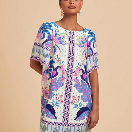 Fashion Retro Crew Neck Horn Printing Dress