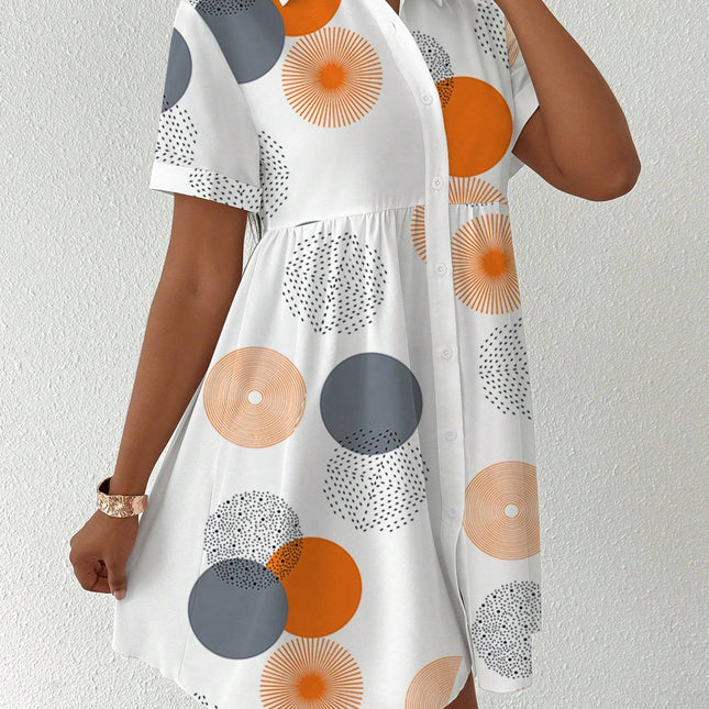 Clasi Button-Front Short Sleeve All-Over Casual Short Dress