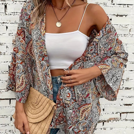 Ethnic Round Neck Shirt Bohemian Long Sleeve Shirt