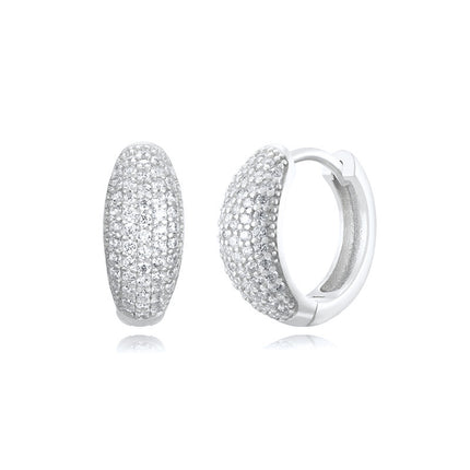 Sterling Silver Needle Street Fashion Geometry Pattern Round Rhinestone Earrings