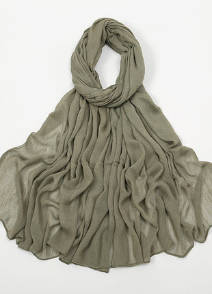 وشاح نسائي من الحرير الصناعي المجعد بسيط بطرف مستدق